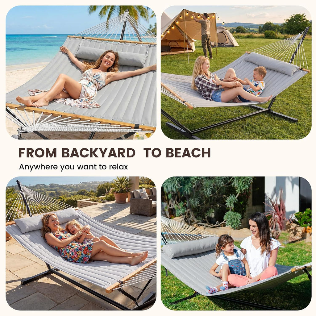 Double Hammock with Stand, Heavy Duty Outdoor Hammock for Two, 500 LBS Capacity, Stable Steel Frame with Balance