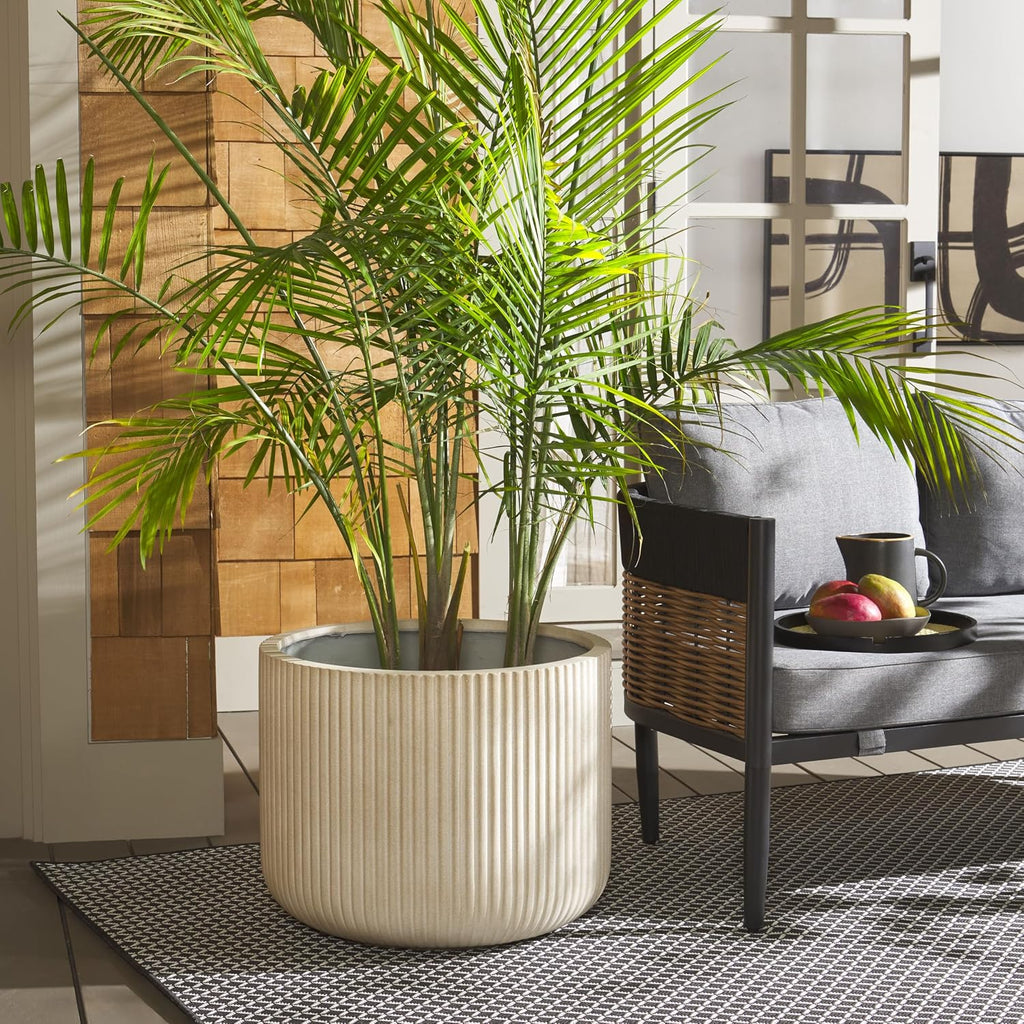 Outdoor - Lucca Large Planter Pot - Beige Cement Ficonstone with Drainage Hole - Frost Resistant Garden Planter