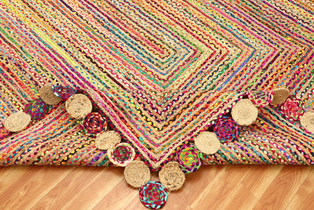 Rectangular Area Rug - 2x3 Feet Multicolor Cape Code Chindi Cotton Jute Rug Geometric Kilim Rug Indoor Outdoor Use