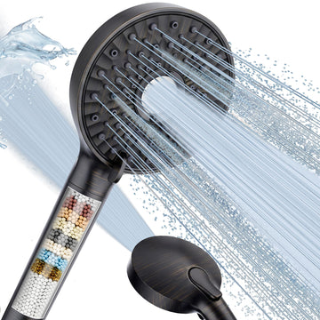 Filtered Shower Head w/Handheld, Detachable Black & Stainless Hose