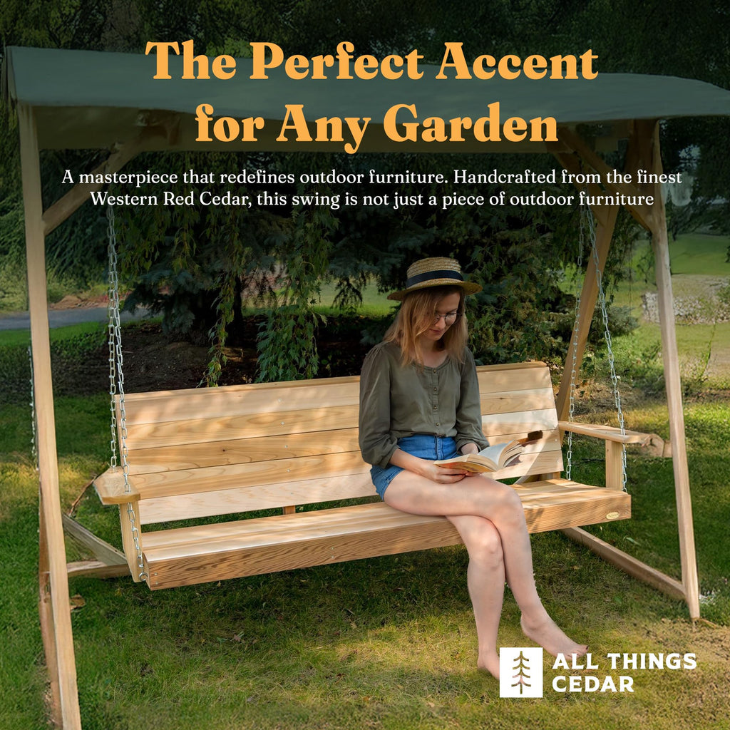 Porch Swing, Solid Wood Frame, Natural, 6 Ft