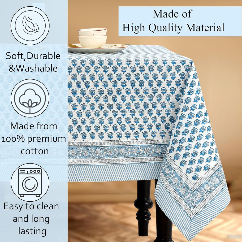 Tablecloth 100% Cotton 60x60 Inch Indian Block Print Square Table Cover, Table Cloth for Wedding