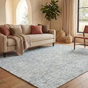 Abstract Area Rug 9x12, Wool Handmade Blue & Charcoal ABT468B