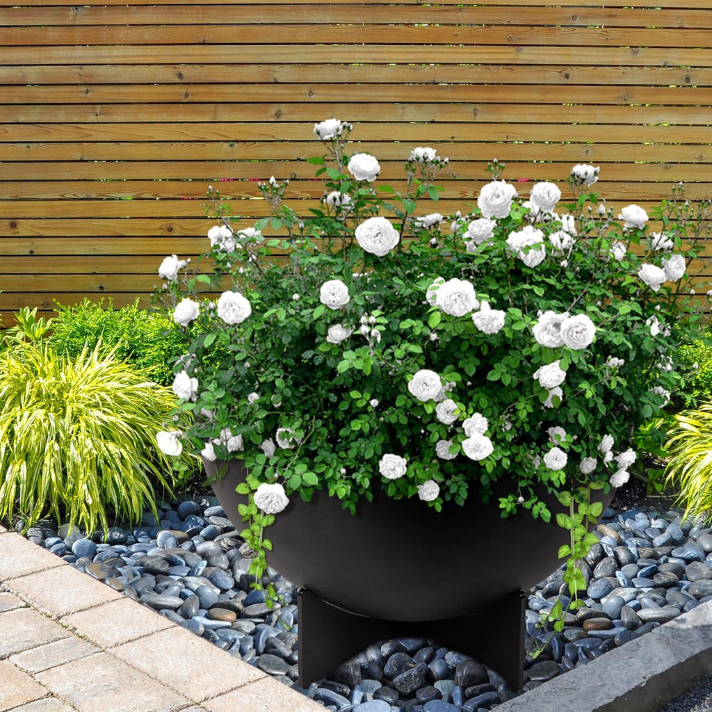 36" Massive Outdoor Solerno Garden Planter, Made from 100% Recycled Material, Weather-Resistant, Black - Durable