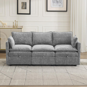 80" Cloud Modular 3 Seater Sofa with Storage, Modern Upholstered Storage Sofa Couch Deep Seat, Sectional Sofa