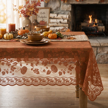 Caramel Fall Lace Table Cloth 60×84 Inch Rectangle, Table Decor