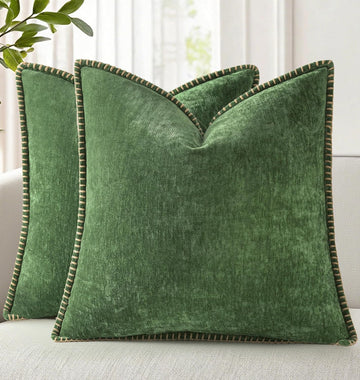 Chenille Soft Cozy Throw Pillow Covers 18x18 Set of 2, Modern Farmhouse Boho Velvet Decorative Pillow Cases with