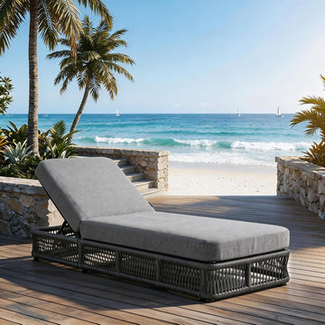 Outdoor Chaise Lounge Chair, 5-Position Adjustable Backrest, All-Weather Grey Woven Rope Recliner with 5 Inch Grey