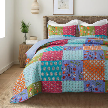 All is Bright Colorful Patchwork Quilt Set, with 2 Shams