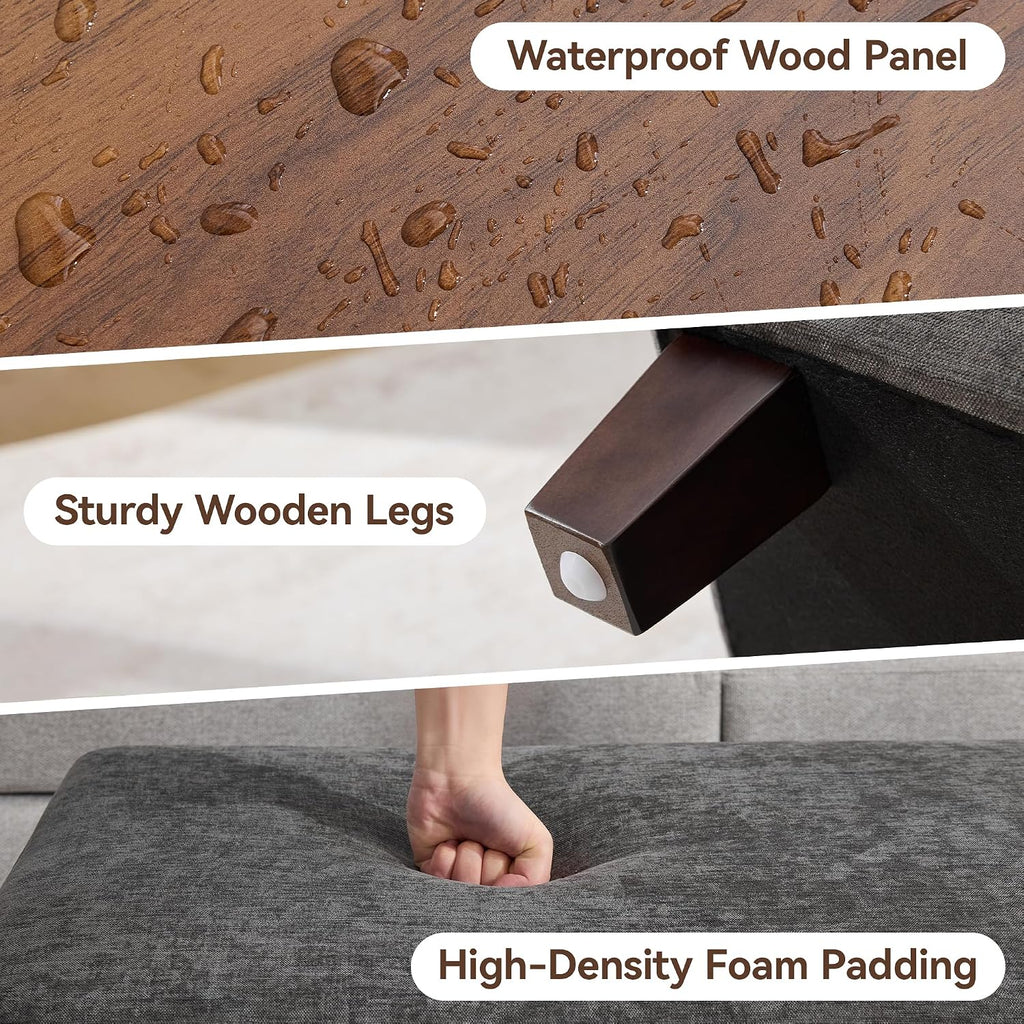 45 Inch Large Storage Ottoman Bench with Wooden Tray Coffee Table, Dark Grey Chenille Upholstered Foot Rest