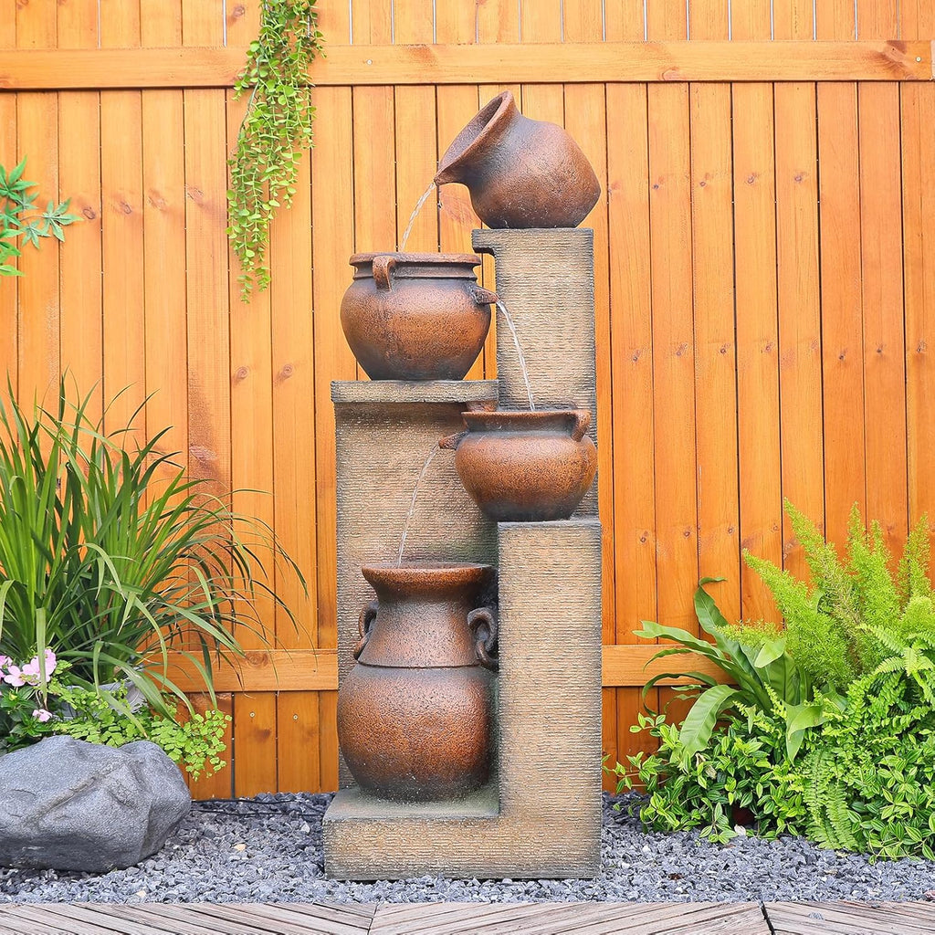 Water Fountain Outdoor Fountain with Lights - 53 Inches 4 Tiered Floor Standing Outdoor Water Fountains