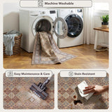 9x12 Large Area Rug, Machine Washable Area Rug with Non-Slip Backing, Vintage Style, Soft, Easy Clea