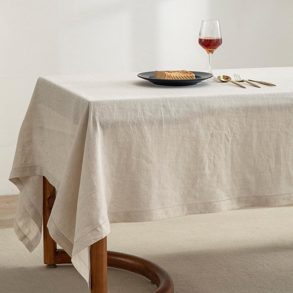 Pure Linen Hemstitch Tablecloth,100% Stonewashed French Linen tablecloths Dining Rectangle Tables,60