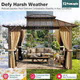 10x12FT Hardtop Gazebo,Galvanized Steel Double Roof Gazebo,Outdoor Permanent Pavilion with Breathable Netting