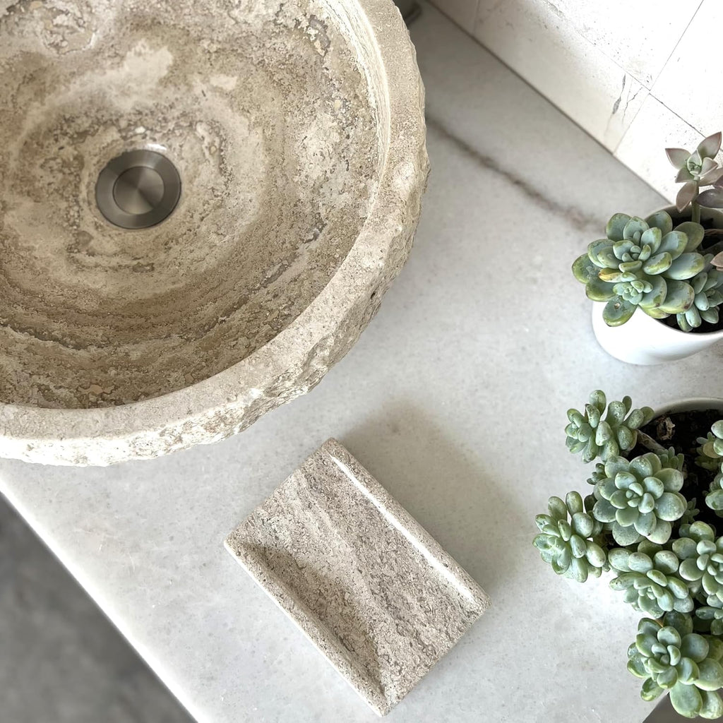Shades of Nature Travertine Bathroom Sink - Modern Above Counter Bathroom Vessel Sink