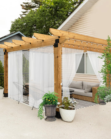 Rod Pocket White Outdoor Sheer Curtains Waterproof 6 Pcs 54x84 In
