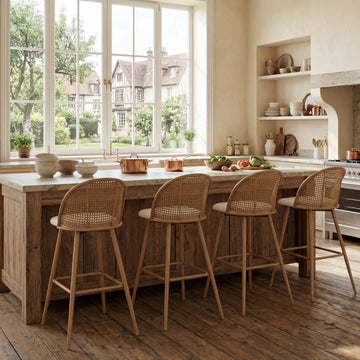 29'' Bar Stools Set of 4, Rattan Counter Height Swivel Stools
