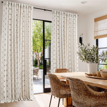 Farmhouse Geometric Curtains 96 inches Long, Natural Linen Semi Sheer Diamond Pattern Pocket & Back Tab