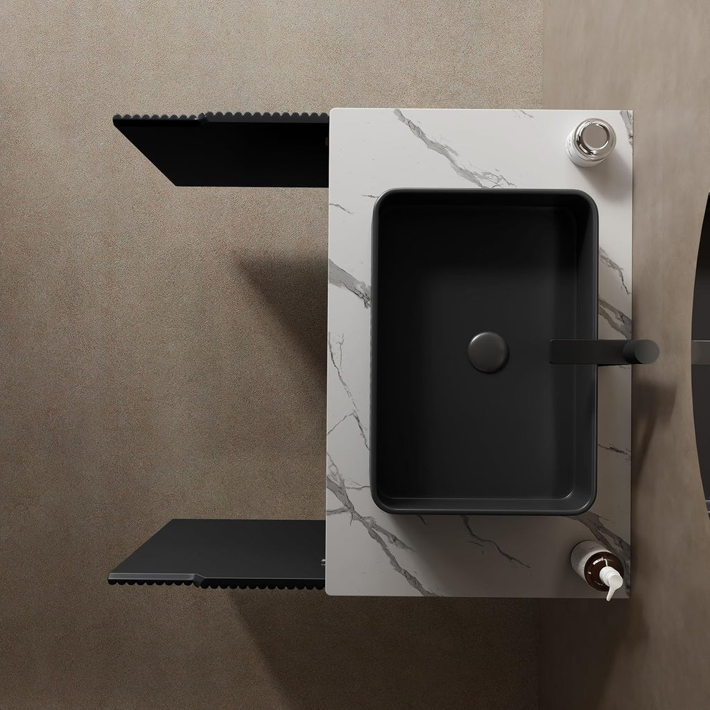 30" Freestanding Bathroom Vanity with Stone Pattern Basin - Cabinet with 2 Doors & Countertop