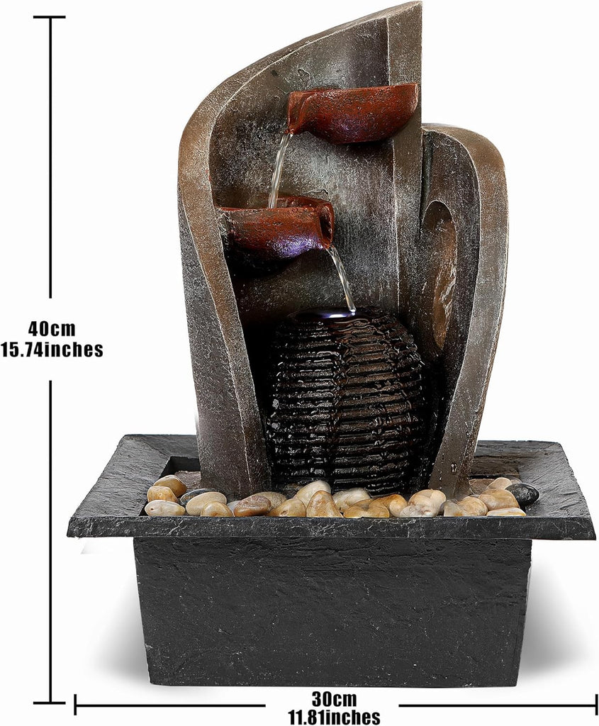16 inch Waterfall Fountain Indoor-Tabletop Water Fountain-Outdoor Waterfall Spilling into pots Hung on monolithic
