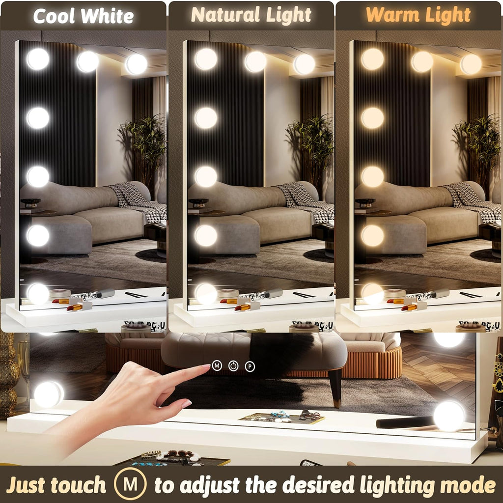Hollywood Vanity Mirror with Lights 23x18,Large Lighted Mirror Makeup Mirror with 15 Dimmable LED Bulbs, 3-Color
