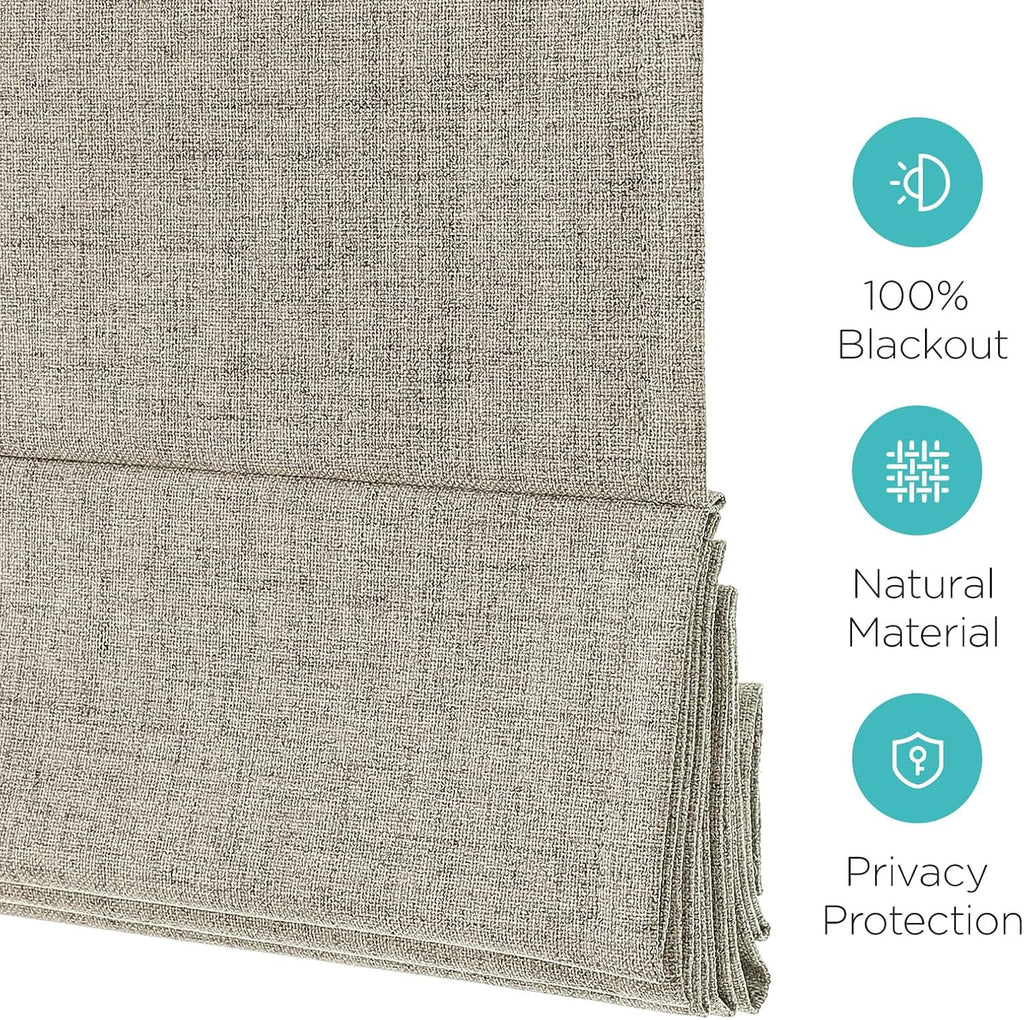 Cordless Roman Shades, Linen Fabric Window Blinds, Thermal Insulated Blackout Blinds, Room Darkening Shades for Indoor Windows, Easy to Install, Linen