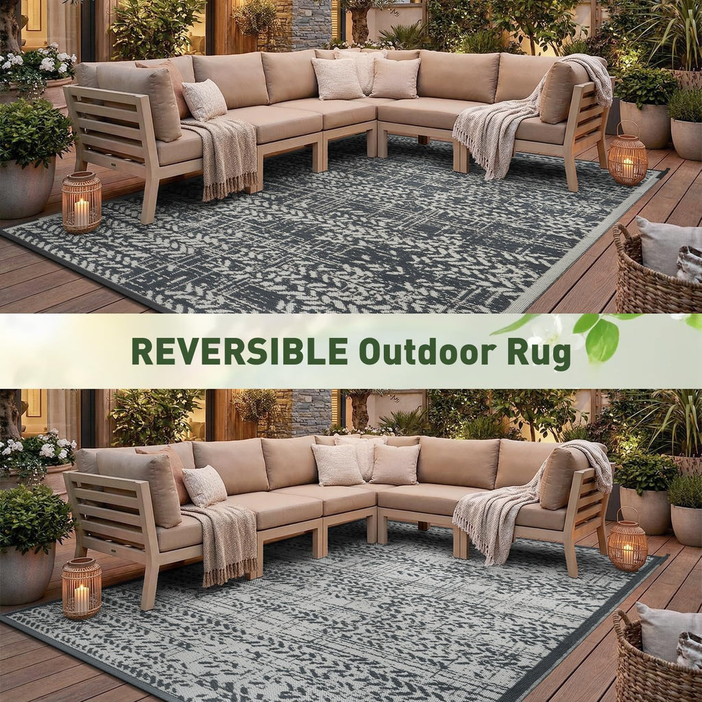 Outdoor Rug 9x12 Waterproof-Patio Rug Mat Outdoor RV Camping Picnic Beach Mat Plastic Straw Rugs Out