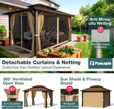 10x12FT Hardtop Gazebo,Galvanized Steel Double Roof Gazebo,Outdoor Permanent Pavilion with Breathable Netting