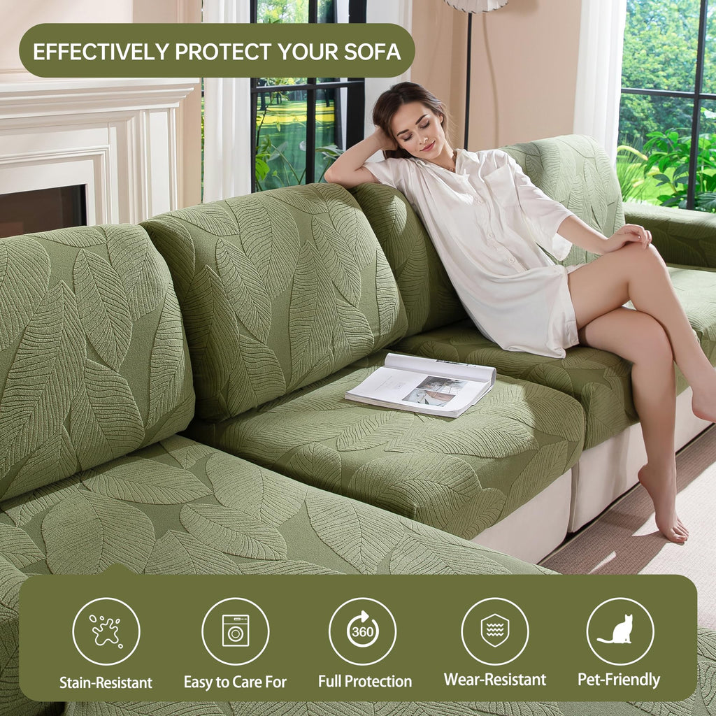 Couch Cushion Covers for L-Shaped Sofa (4PCS, 3 Small + 1 Chaise)