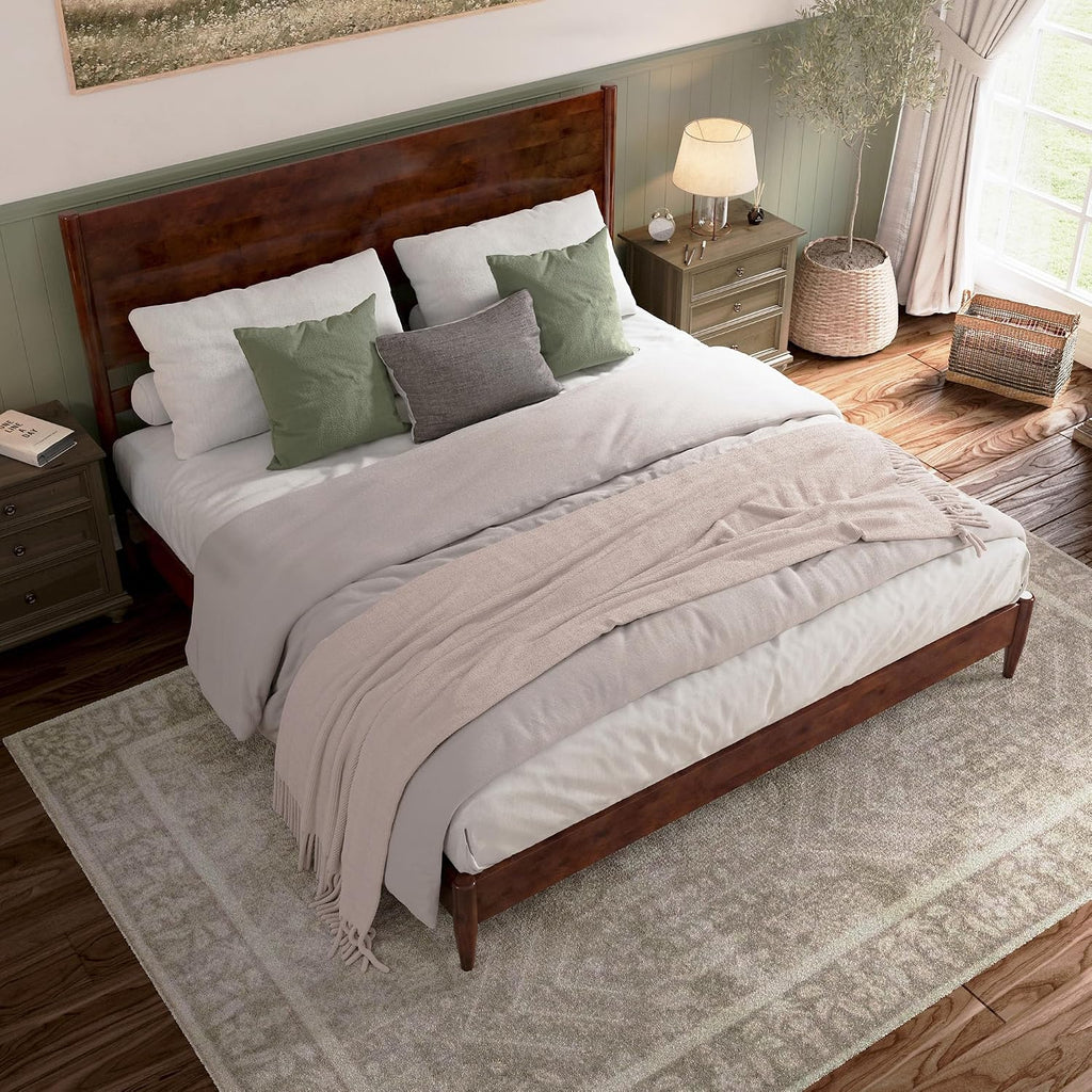 Pasadena King Solid Wood Low Profile Platform Bed, Walnut