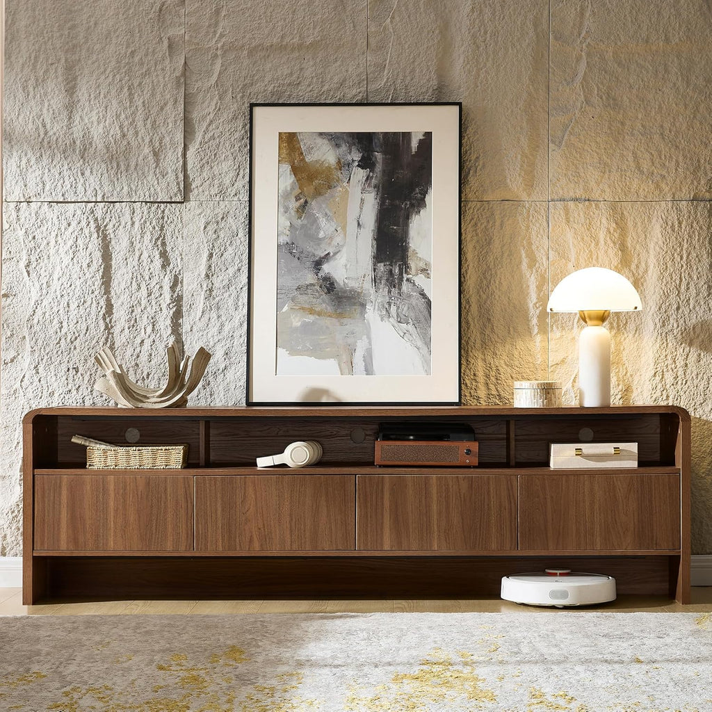 70" Modern TV Stand for TVs Up to 80", Wood TV Console with Curved Profile Design & 2 Storage Cabinets, Media Console