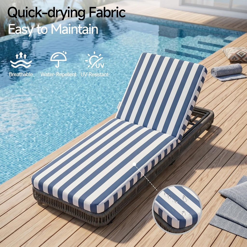 Outdoor Chaise Lounge Chair,Patio Wicker Recliner with 5-Position Adjustable Backrest, Rattan Reclining Pool