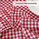 Red White Plaid Ruffled Table Cloth Rectangular for Seat 8-10, 100% Washed Cotton Buffet Cottage Coq