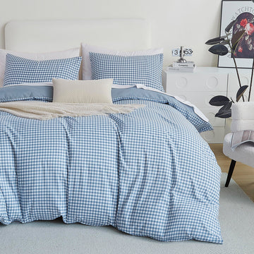 Comforter Set, Blue Gingham, Reversible, 3 Pieces