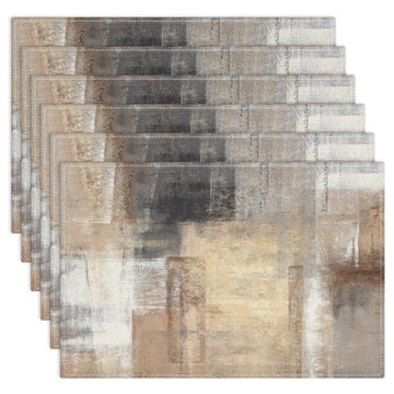 Farmhouse Placemats Set of 6, 12x18 Inch, Beige Geometric
