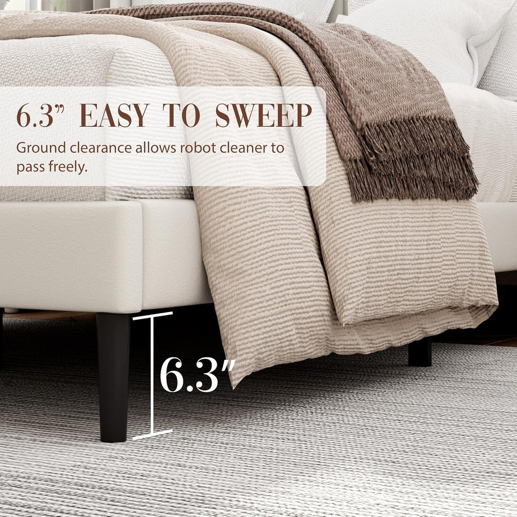 King Bed Frame and Headboard,Vertical Channel Tufted Wingback No Box Spring Needed, Mattress Foundation