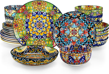24 Pieces Dinnerware Sets, Plates and Bowls Set, Porcelain Dishes Set for 6, Microwave and Dishwasher Safe