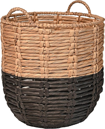 Laurel Hand-Woven Abaca Storage Basket 19", Natural/Black | Wicker Seagrass Container with Handles for Decoration