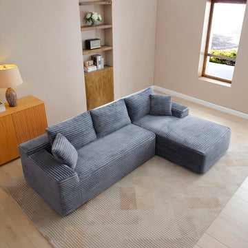 108" Cloud Boneless Couch, L-Shaped Sectional Sofa, Grey