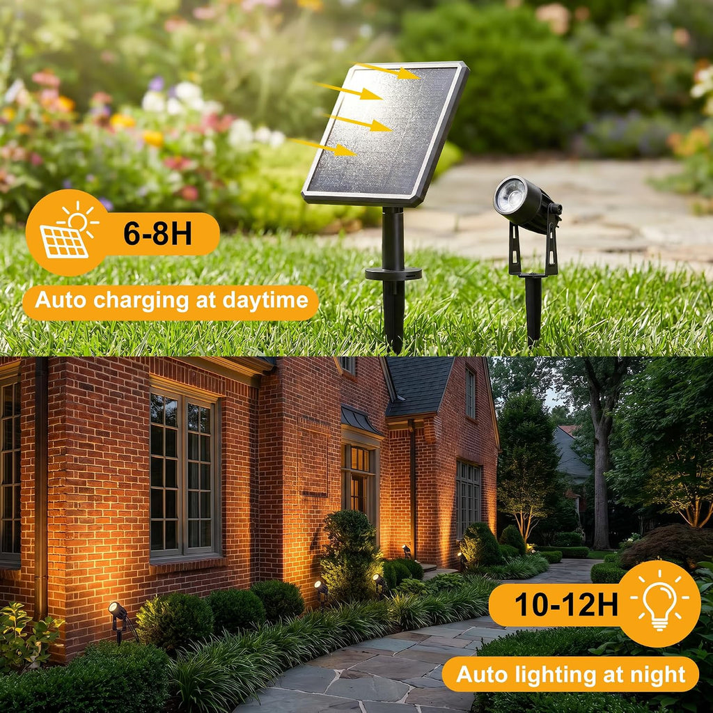 Solar Spot Lights Outdoor Waterproof, 4-in-1 Solar Landscape Lighting Dusk to Dawn Solar Uplights, 3000K Bright LED