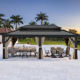 12x20ft Gazebo Hardtop Canopy Heavy Duty Double Roof Outdoor w/Nettings and Curtains