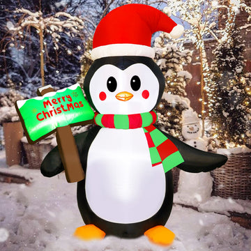 5ft Christmas Inflatables Blow Up Yard Decorations, Inflatable Penguin Outdoor Decoration with Merry Christmas Sign