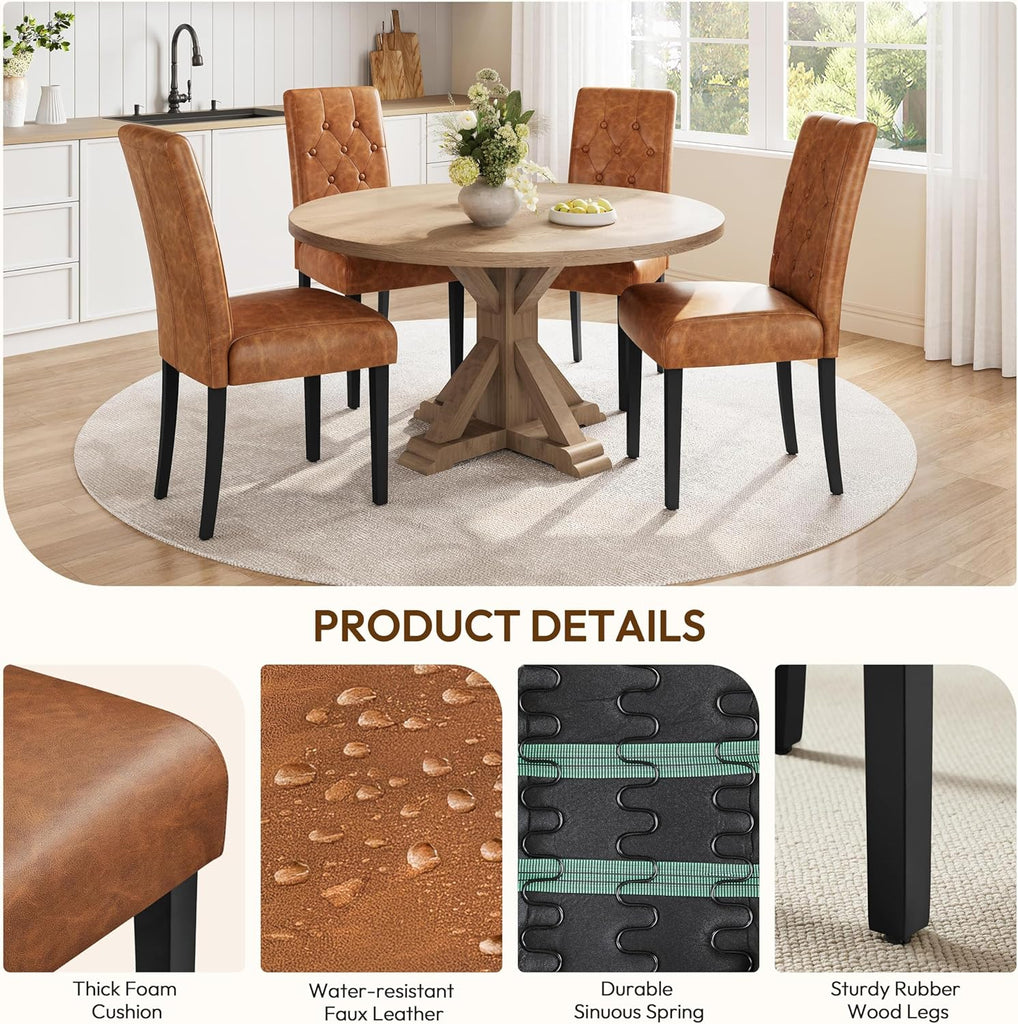 Upholstered Dining Chairs Set of 2 Modern Leather Parsons Kitchen Chairs with Button Tufted High Back and Solid Wood