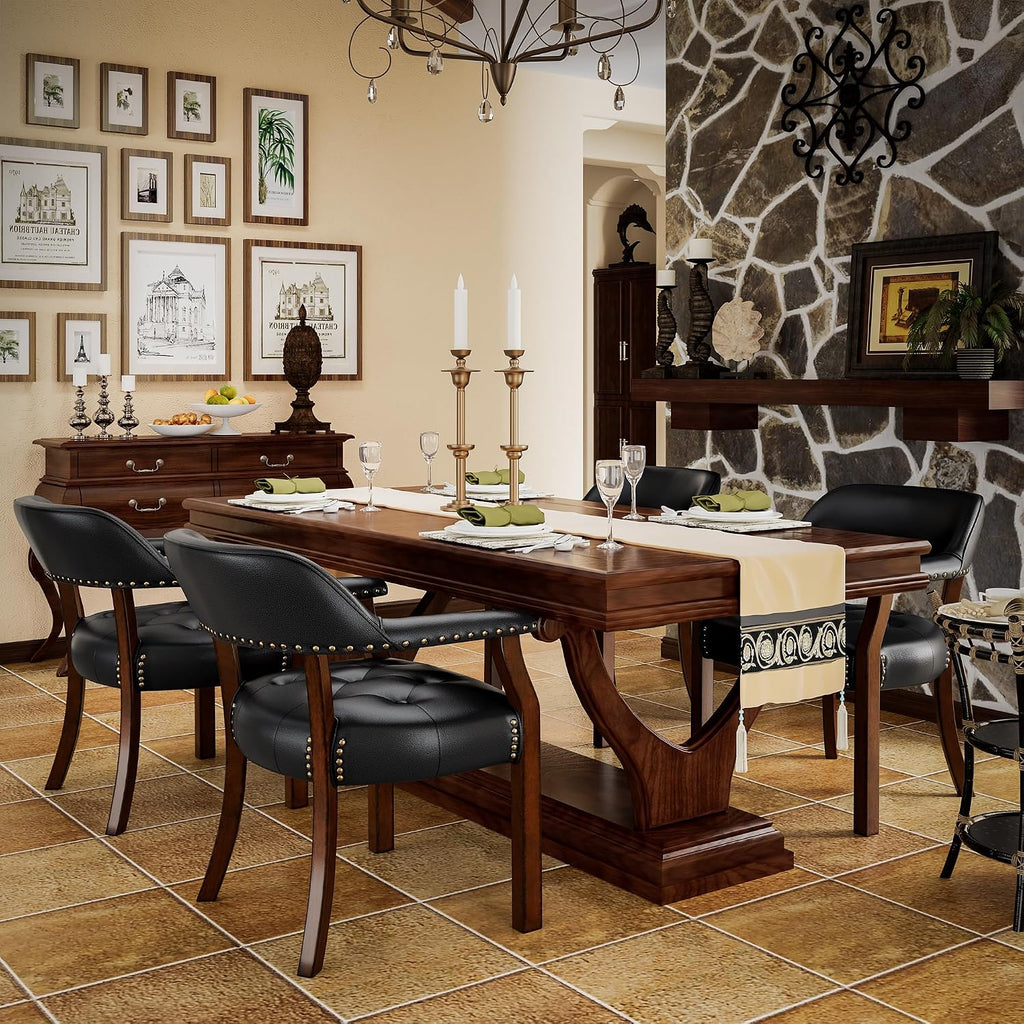 Set of 4 Faux Leather Dining Chairs with Arms, Dining Chair with Supportive Back, Game Poker Table Chairs, Caption's