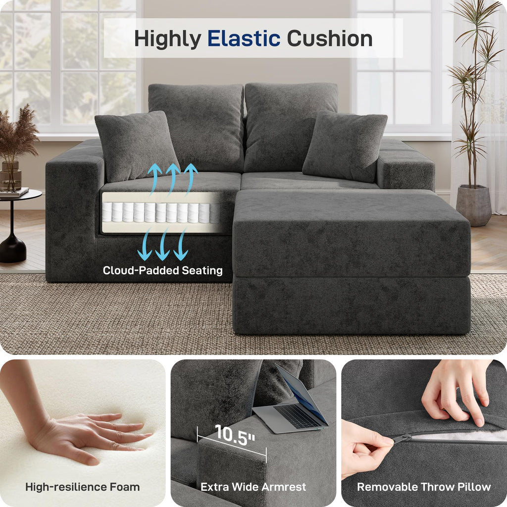 Cloud Modular Sectional Sofa, Comfy Boneless Couch, Modern L-Shaped Couch with Reversible Chaise, Customizable