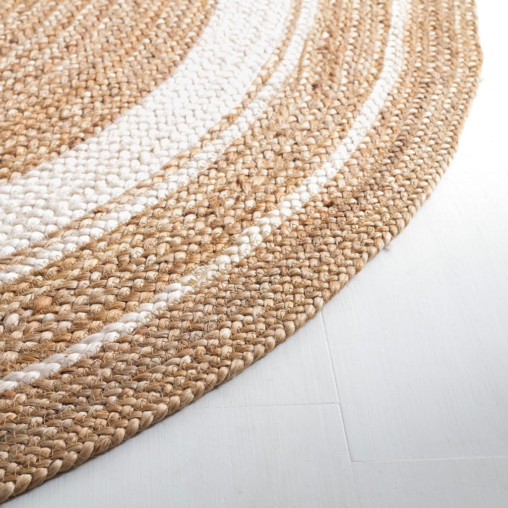 Natural Fiber Collection Area Rug - 6' Round, Natural & Ivory, Flat Weave Farmhouse Border Jute Design, Ideal for