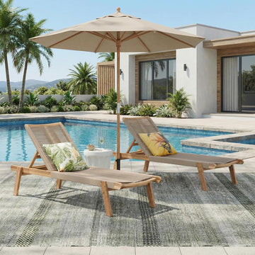 Outdoor Chaise Lounge Chair Set of 2, 77" L Acacia Wood Patio Lounge Chair with 4 Adjustable Position, Rope Woven