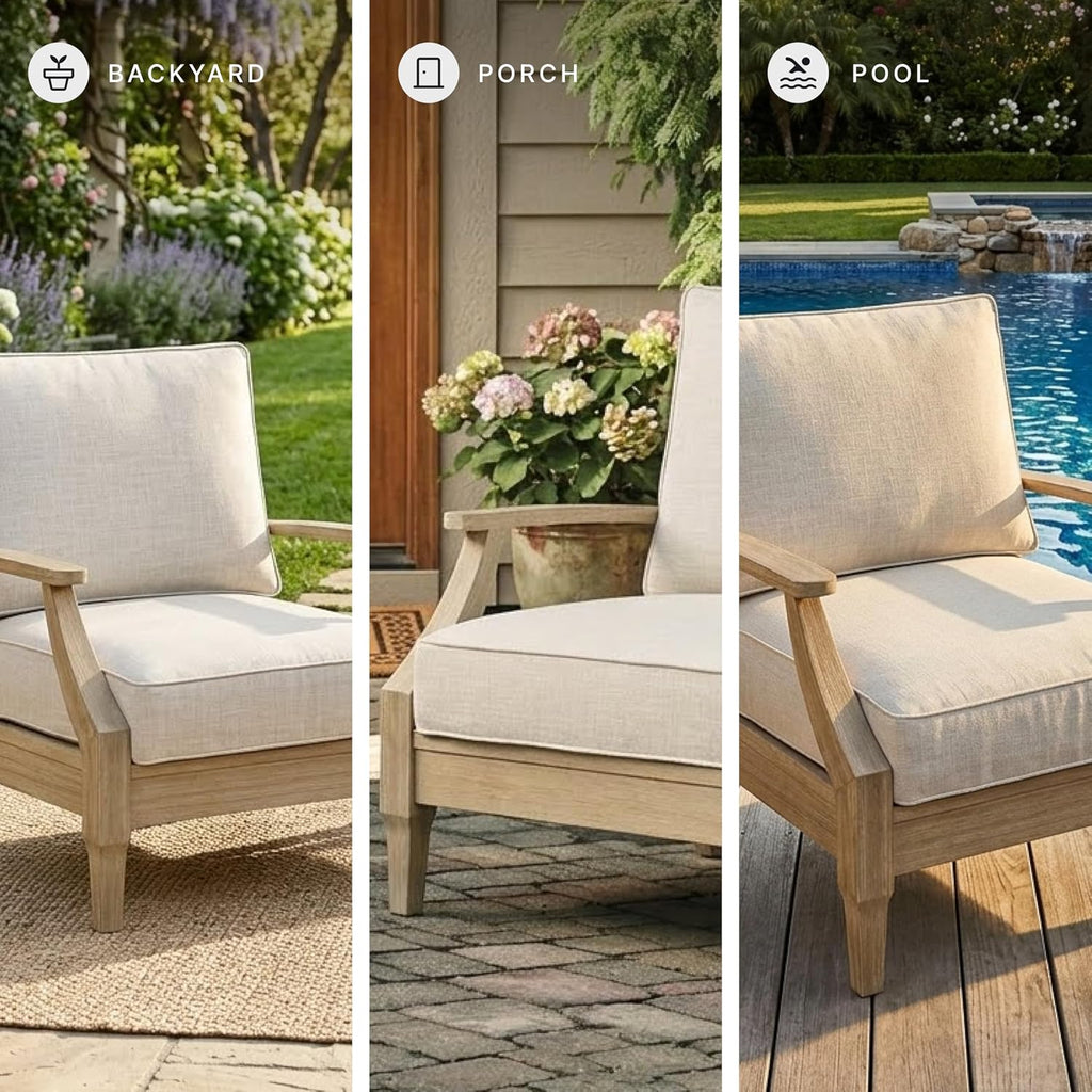 Outdoor Lounge Chair, All-weather Foam Cushion, Protective Finish, Eucalyptus