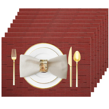 Red Vinyl Placemats Set of 8, Heat Resistant Table Placemats