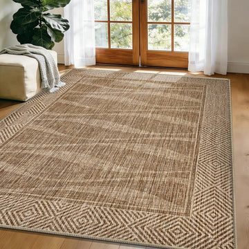 Jute Rug 5x7 Outdoor Patio Rug with Border, Washable Rugs for Living Room, Farmhouse Non Slip Area R